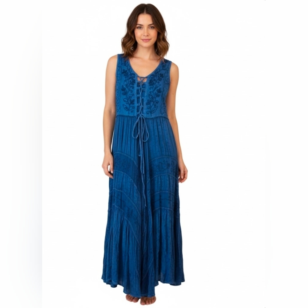 SCULLY Honey Creek Blue Sleeveless Dress Size Small Bohemian